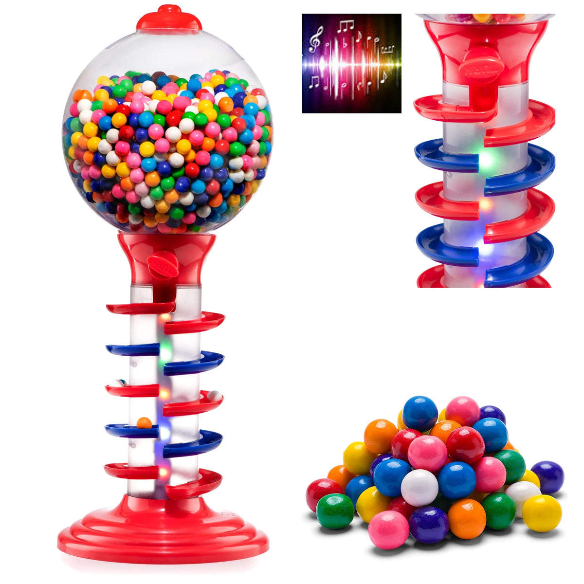 Playo Big Light and Sound Spiral Gumball Bank 21 Inch - 113 Gumballs Included - Kids Candy Dispenser