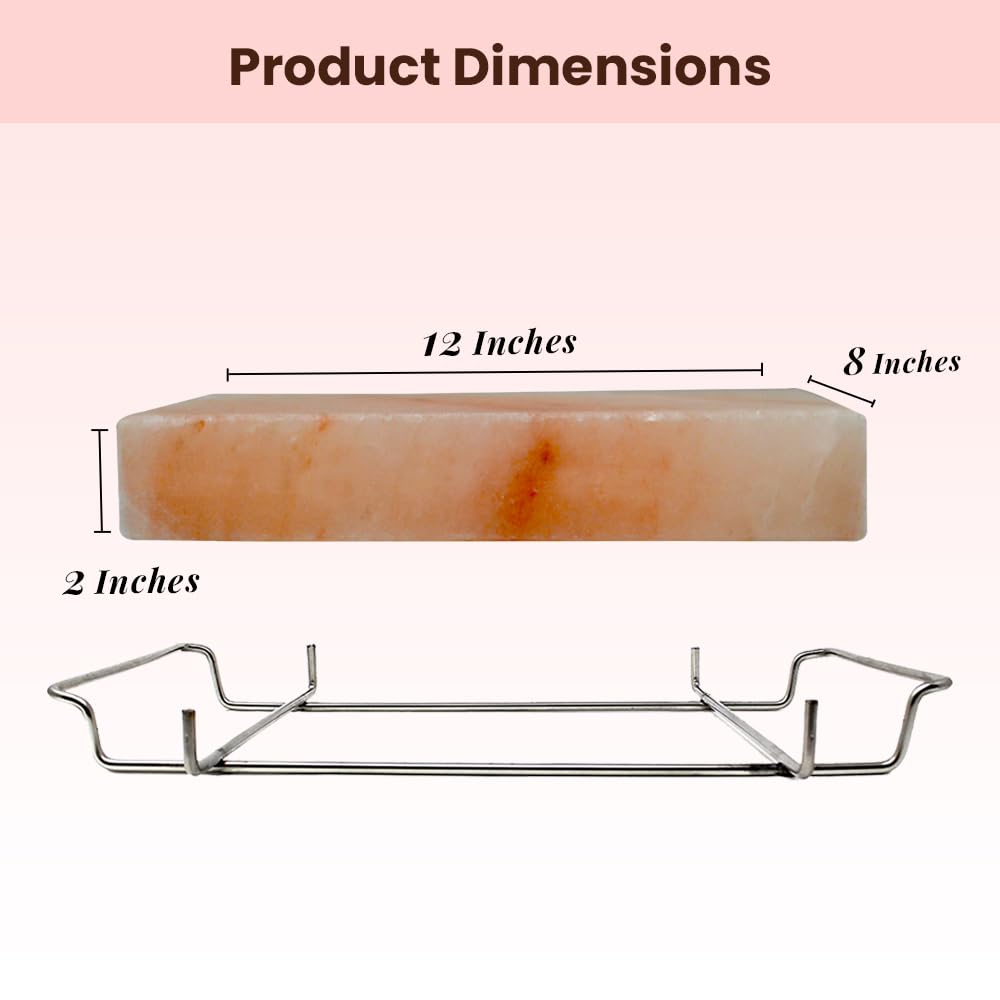 POHS 2-Inch Himalayan Salt Block with Stainless Steel Holder – Grilling, Searing, Cold Serving (12x8x2 in)