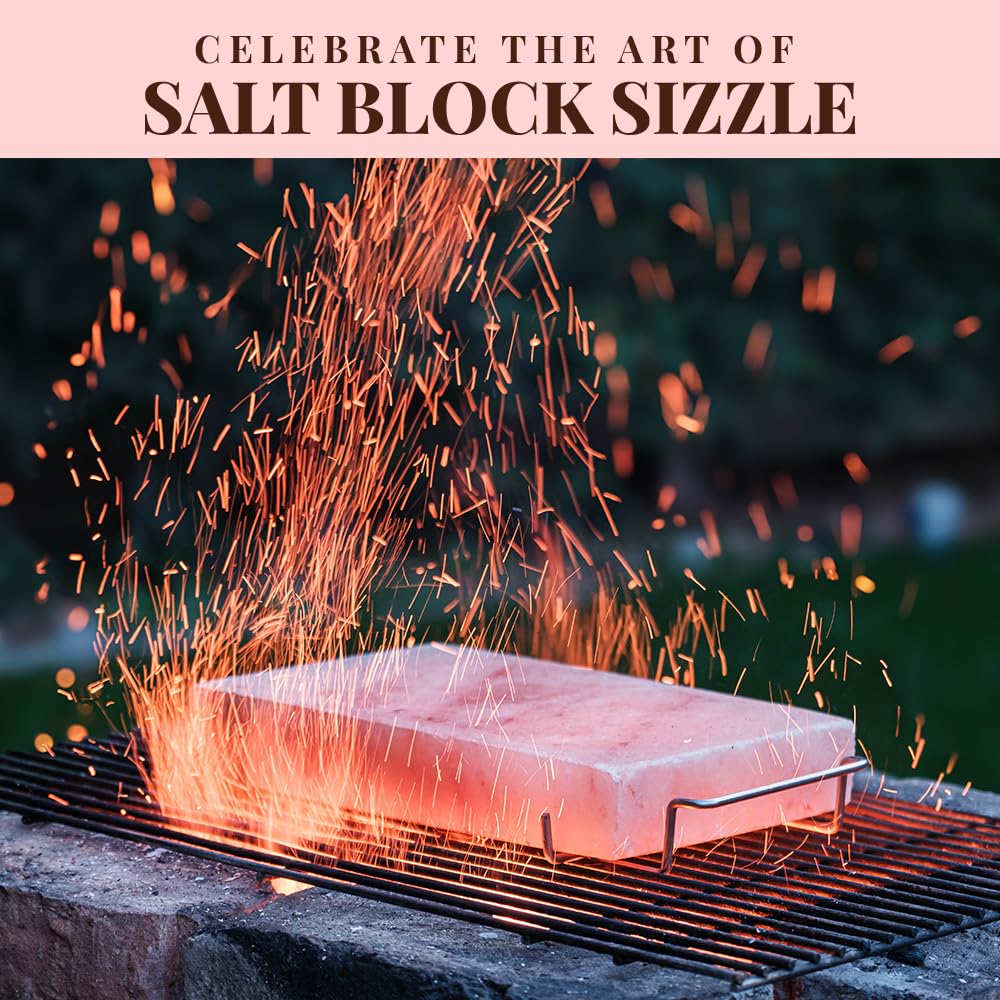 POHS 2-Inch Himalayan Salt Block with Stainless Steel Holder – Grilling, Searing, Cold Serving (12x8x2 in)