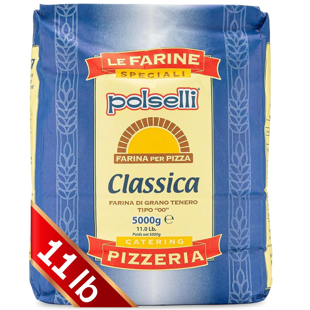 POLSELLI Classica 00 Flour – Extra Fine Italian Flour, 11 lbs (5 kg), All-Natural, Unbleached