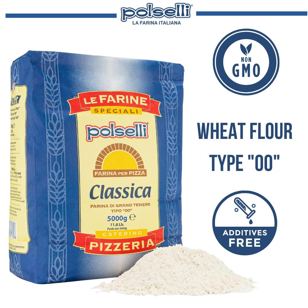POLSELLI Classica 00 Flour – Extra Fine Italian Flour, 11 lbs (5 kg), All-Natural, Unbleached