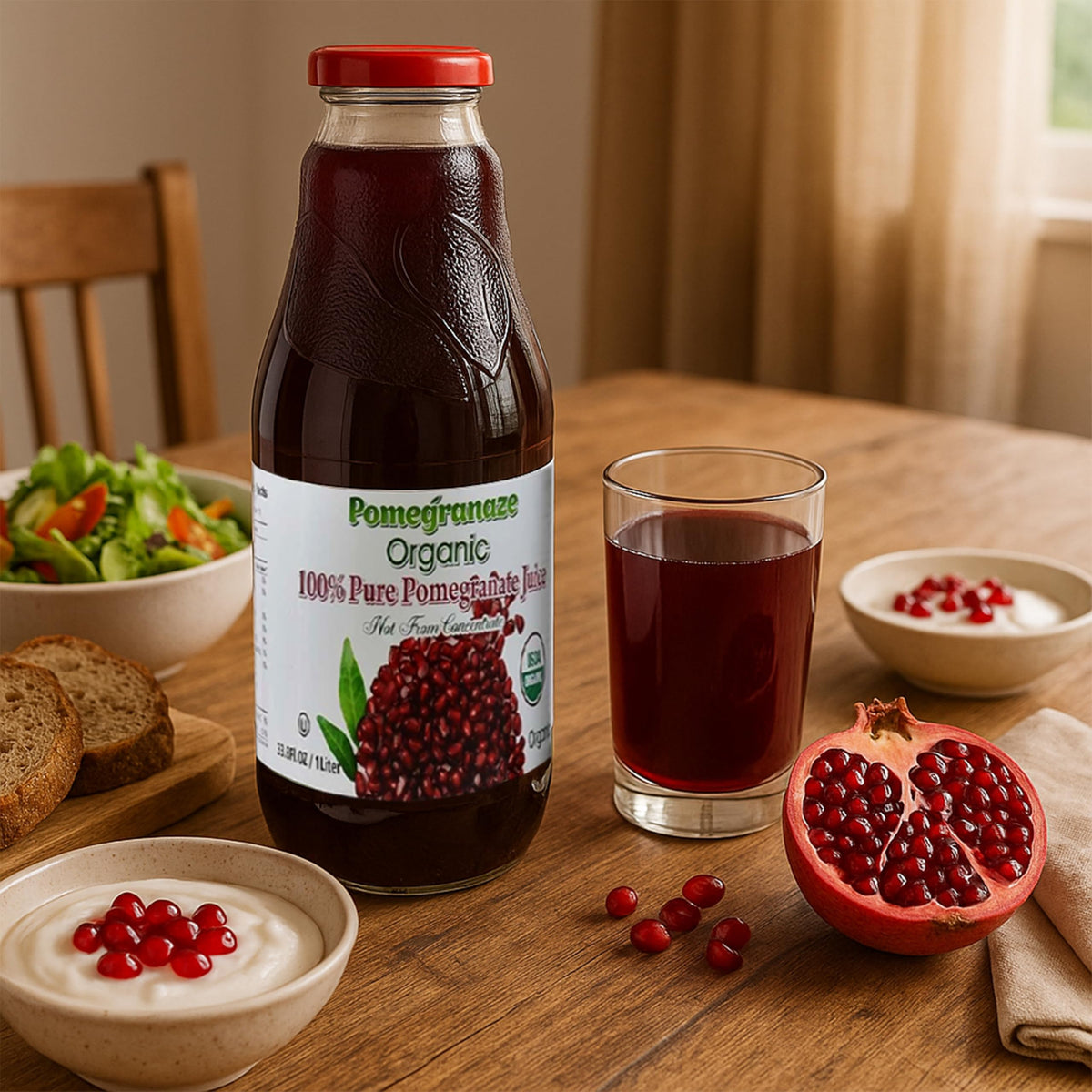 Pomegranaze 100% Organic Pomegranate Juice – No Sugar, Glass Bottle (2 Pack) | Kosher & Gluten Free