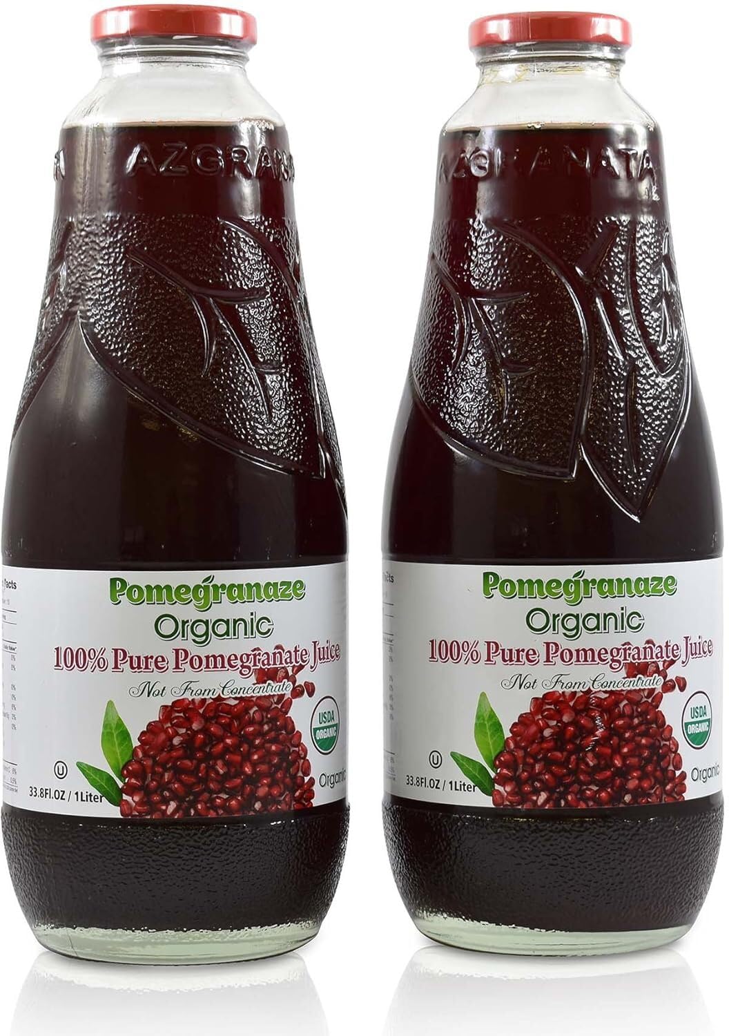 Pomegranaze 100% Organic Pomegranate Juice – No Sugar, Glass Bottle (2 Pack) | Kosher & Gluten Free