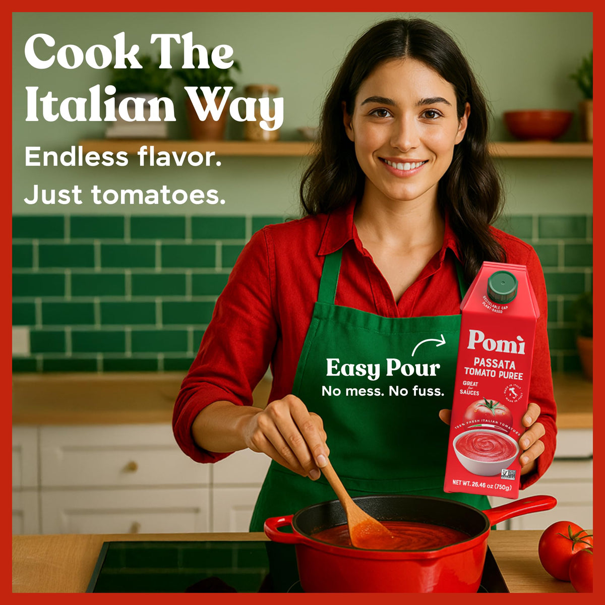 Pomì Tomato Passata 26.46oz (Pack of 6) – 100% Fresh Italian Tomatoes, Creamy Velvet Puree, No Additives, BPA-Free, Gluten-Free