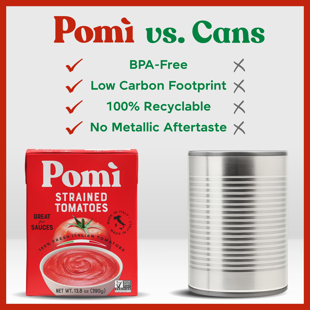 Pomi Strained Tomatoes 13.8oz (Pack of 12) – Creamy Italian Tomato Purée, No Additives or Preservatives