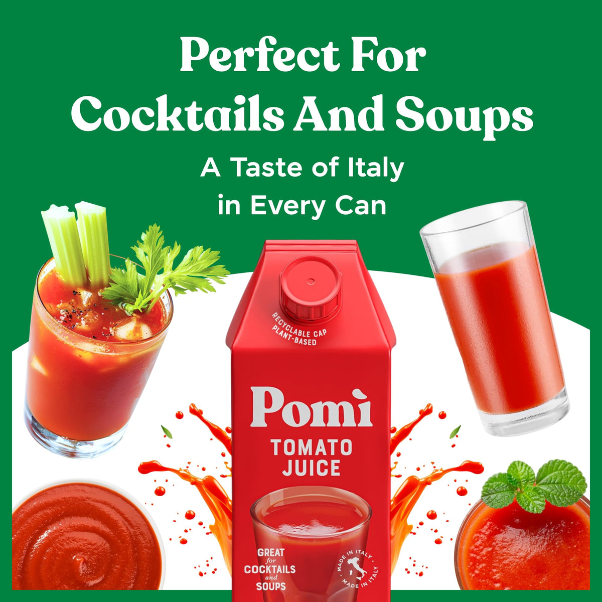 Pomì Tomato Juice – 100% Italian Tomatoes, Low Sodium, Gluten-Free (6-pack)