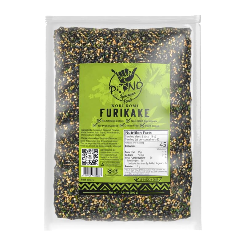 Pono Hawaiian Premium Nori Komi Furikake Rice Seasoning – Gluten-Free & Non-GMO, 1 lb