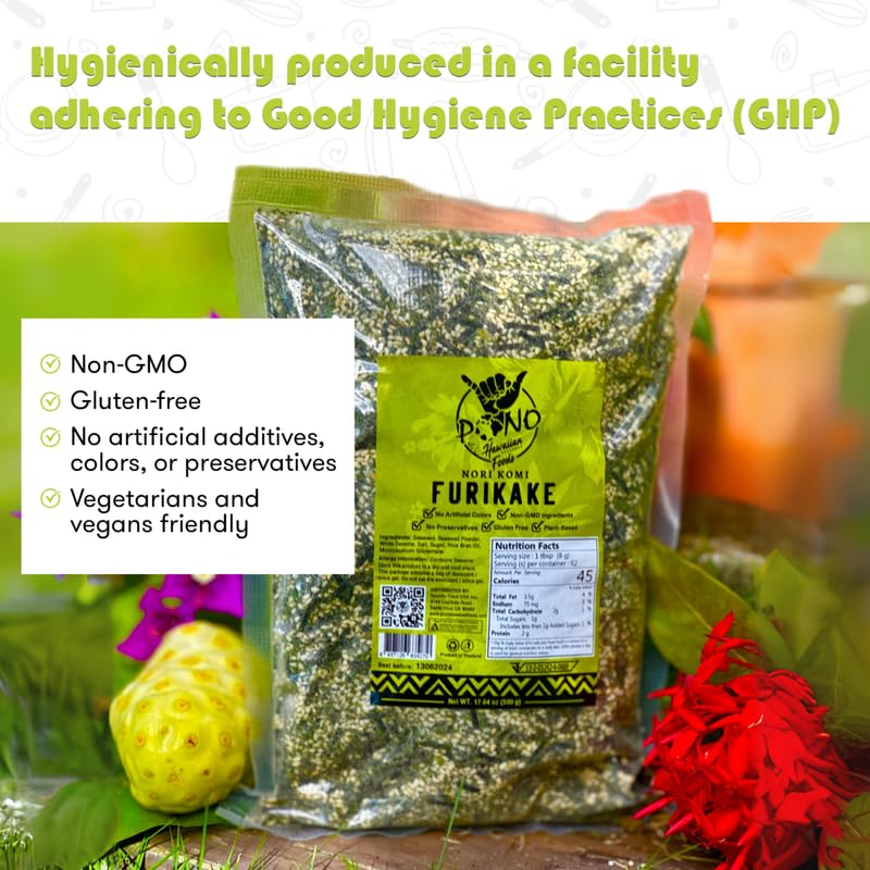 Pono Hawaiian Premium Nori Komi Furikake Rice Seasoning – Gluten-Free & Non-GMO, 1 lb