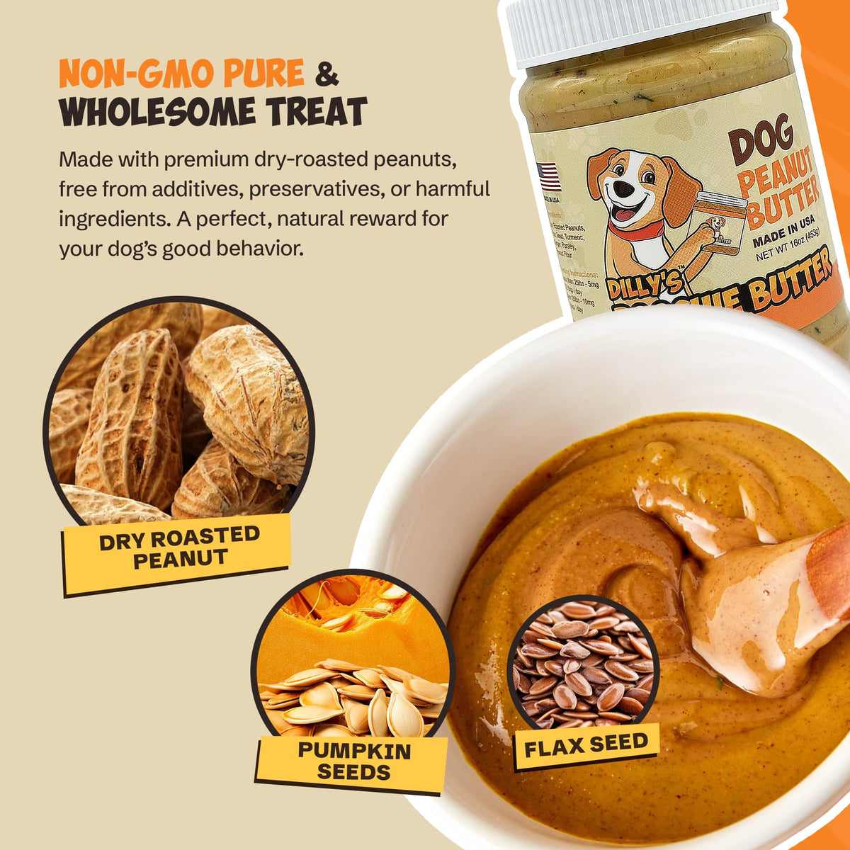 Poochie Butter Natural Dog Peanut Butter – USA Made, Creamy Spread for Lick Mats & Toppers, Non-GMO, No Sugar Added, 16 oz Pack of 2