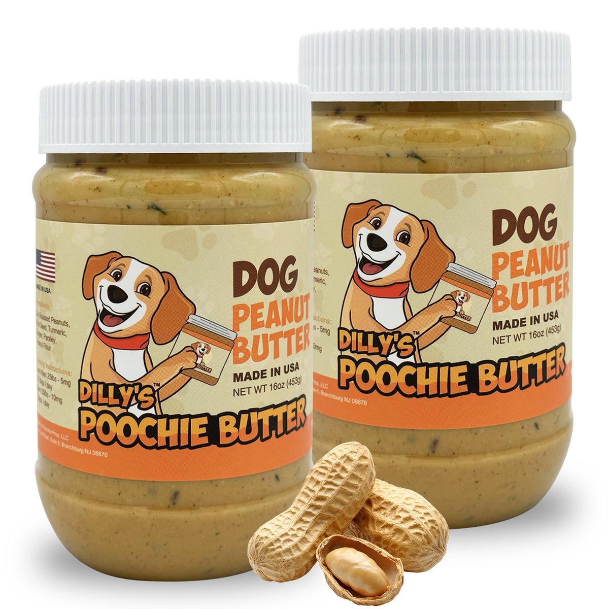 Poochie Butter Natural Dog Peanut Butter – USA Made, Creamy Spread for Lick Mats & Toppers, Non-GMO, No Sugar Added, 16 oz Pack of 2