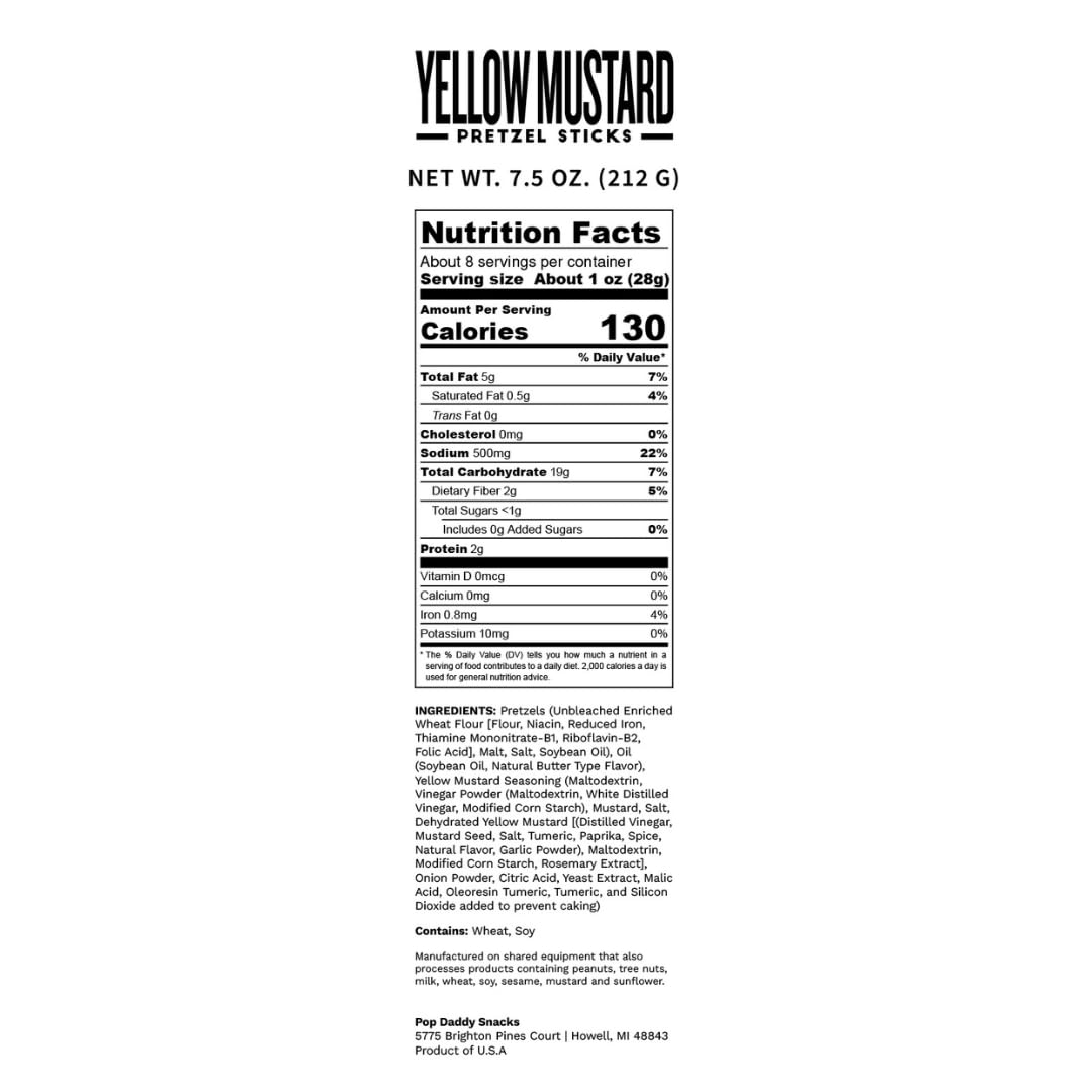 Pop Daddy Yellow Mustard Pretzel Sticks – 3-Pack, 7.5oz Each | Guilt-Free Gourmet Snack