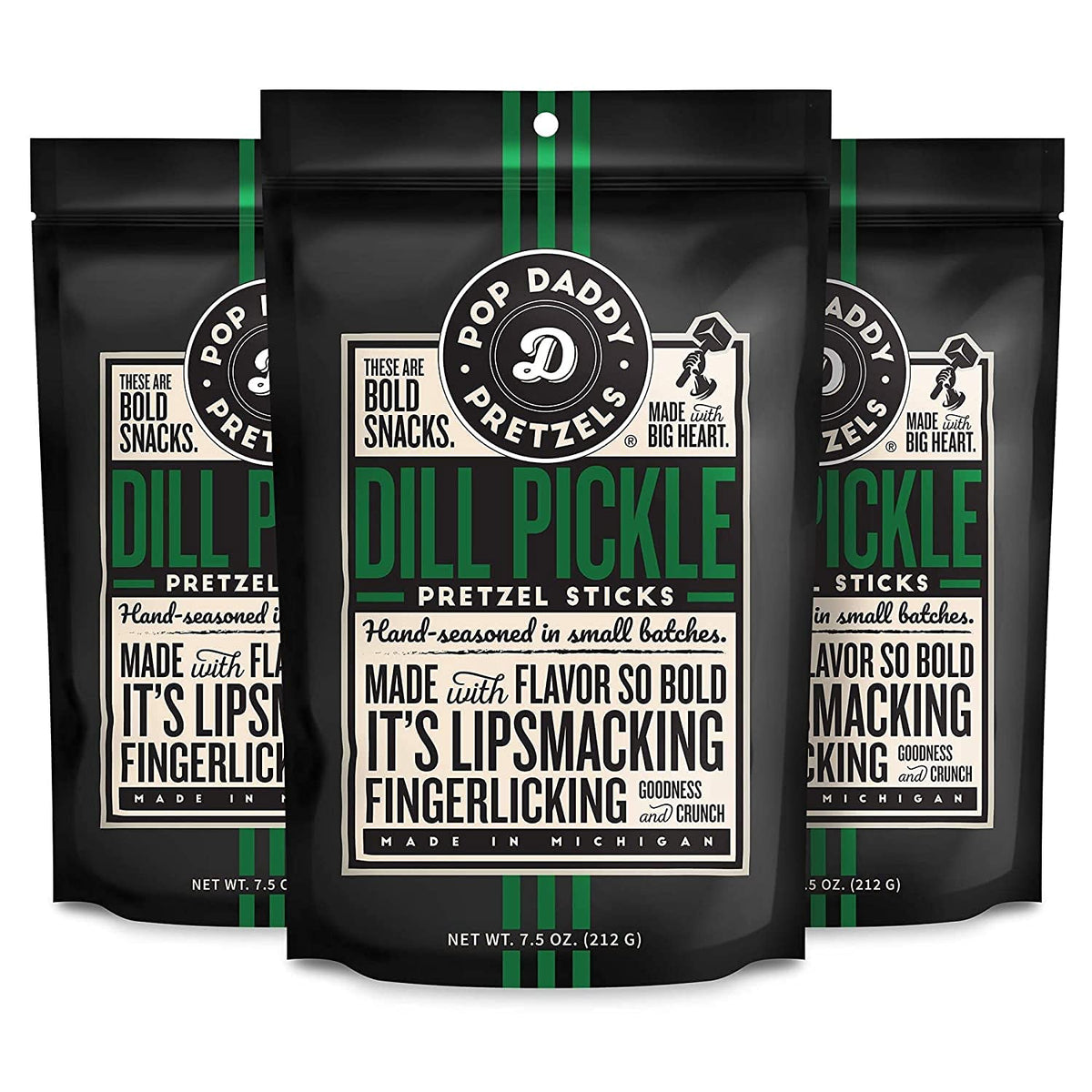 Pop Daddy Dill Pickle Pretzel Sticks — 3 Pack, 7.5oz Each | Guilt-Free Gourmet Snack