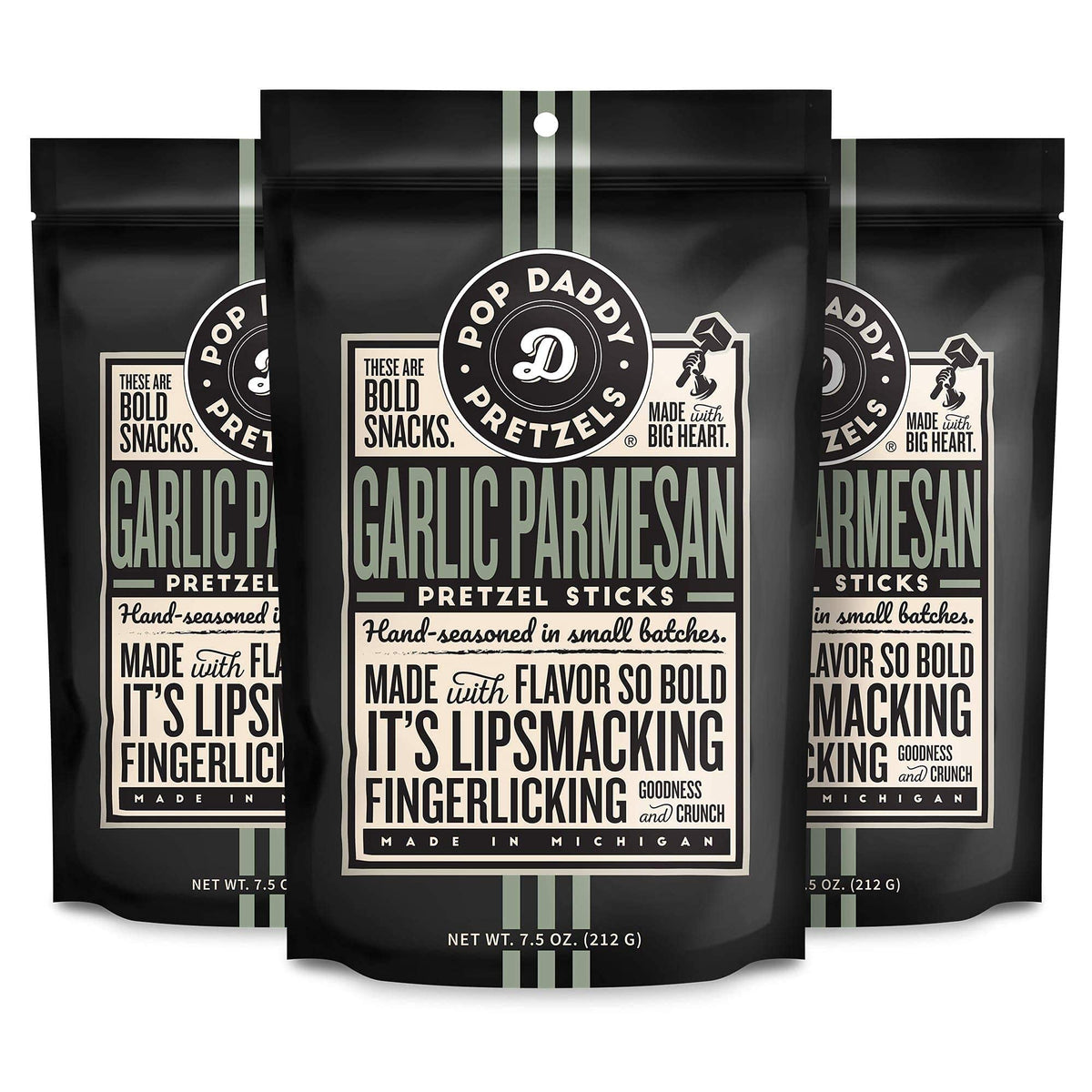 Pop Daddy Garlic Parmesan Pretzels Sticks – 3-Pack Gourmet Snack
