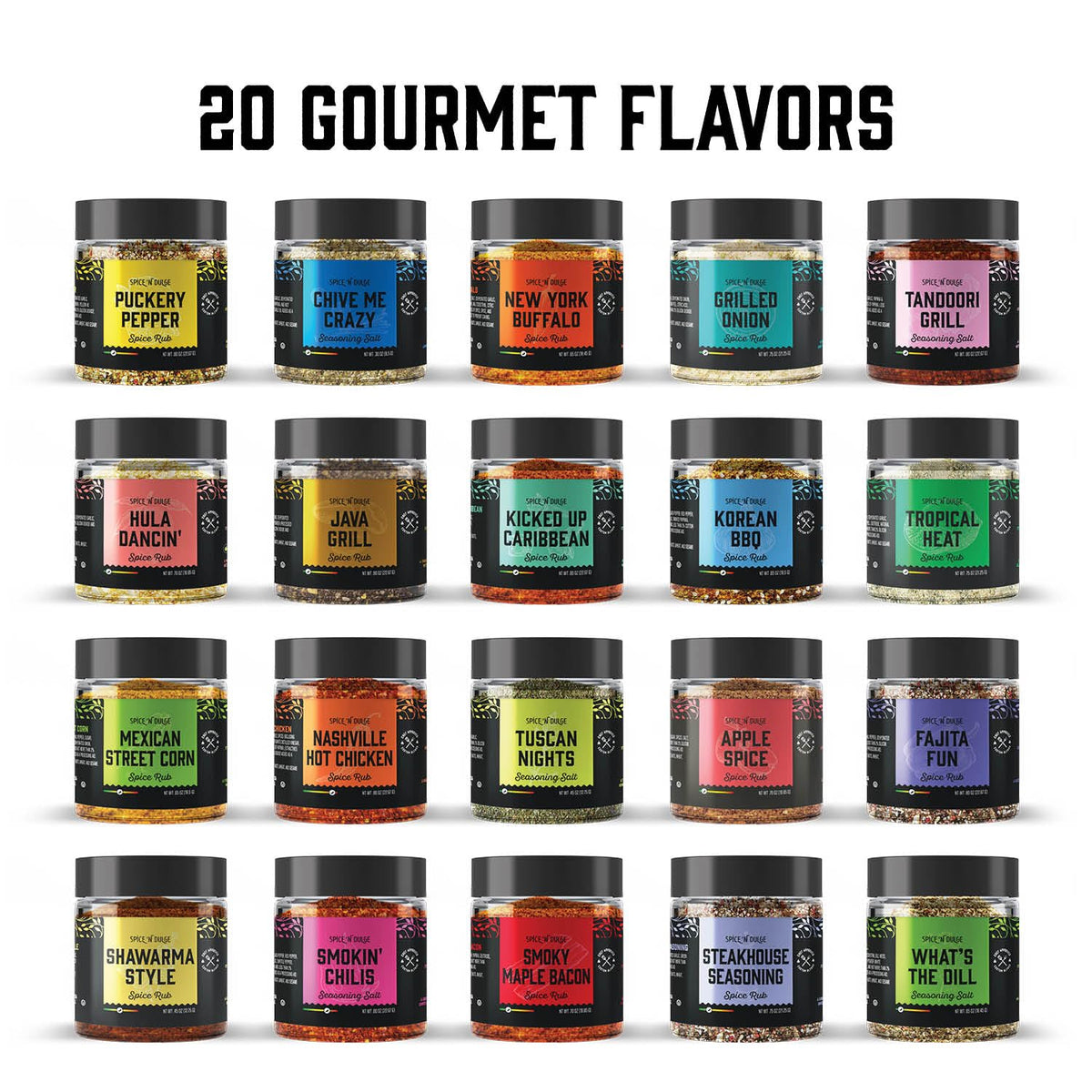 Pop n' Dulge Grilling Spice Set – 20 Unique BBQ Seasonings & Rubs Gift