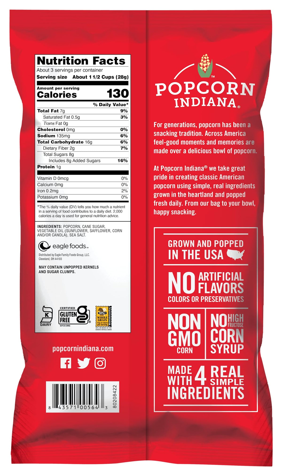 Popcorn Indiana Movie Theater Butter Popcorn – 6 Pack, Real Butter, Gluten Free