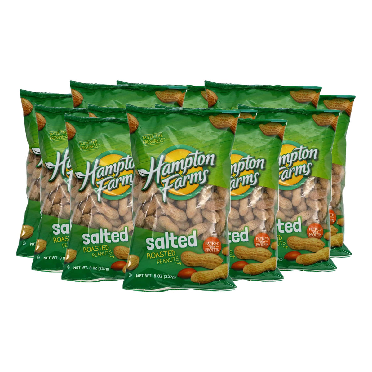 Popcorn Supply Co Hampton's Roasted Salted In-Shell Peanuts, 8 oz Bag (12-Pack)