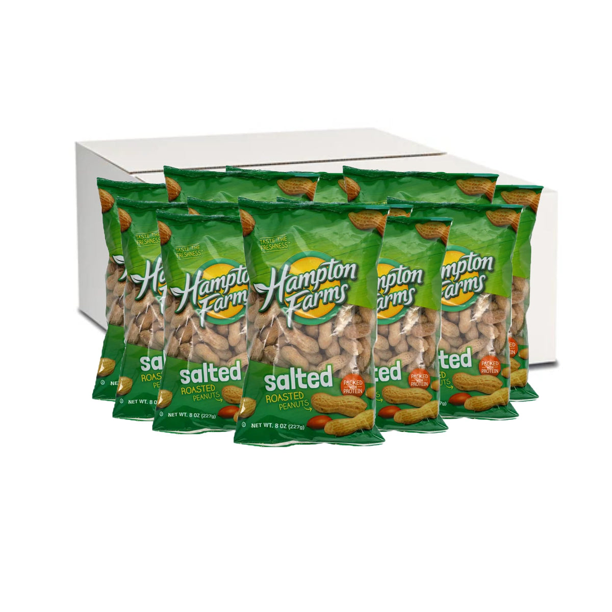 Popcorn Supply Co Hampton's Roasted Salted In-Shell Peanuts, 8 oz Bag (12-Pack)