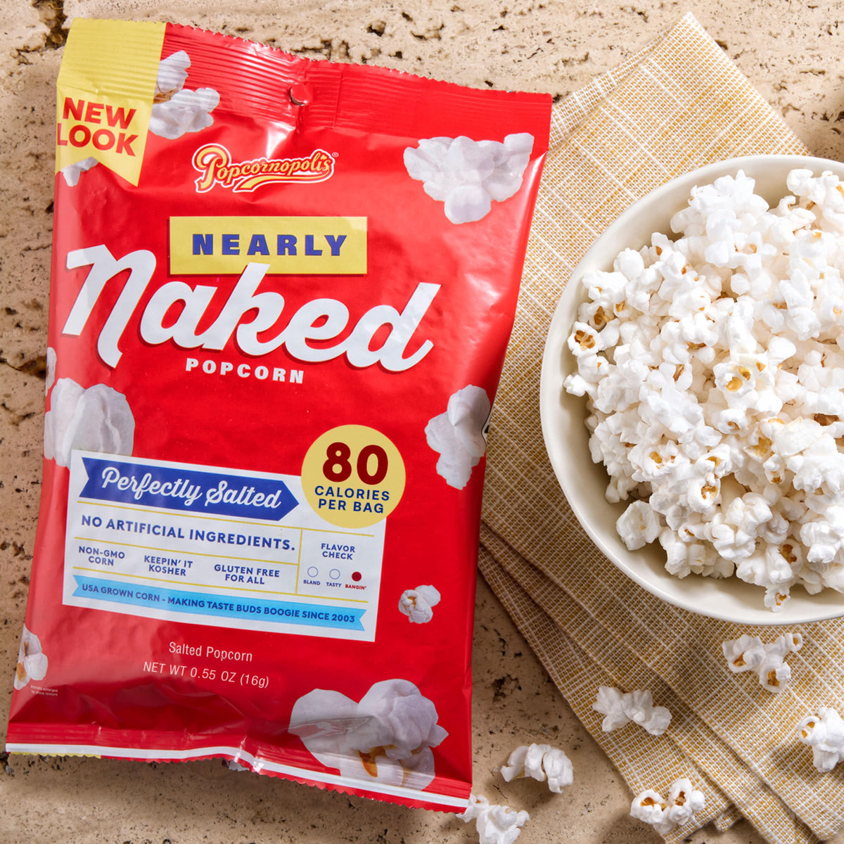 Popcornopolis Nearly Naked Popcorn 24-Pack – Perfectly Salted Gourmet, Non-GMO & Gluten-Free
