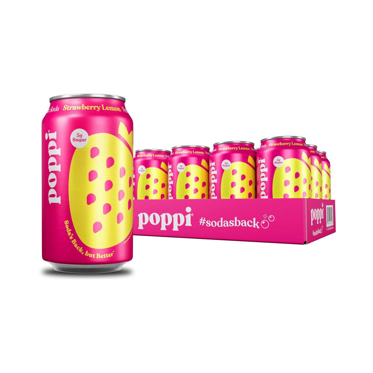 Poppi Sparkling Prebiotic Soda – Strawberry Lemon (12x12oz, Pack of 12, Packaging May Vary)