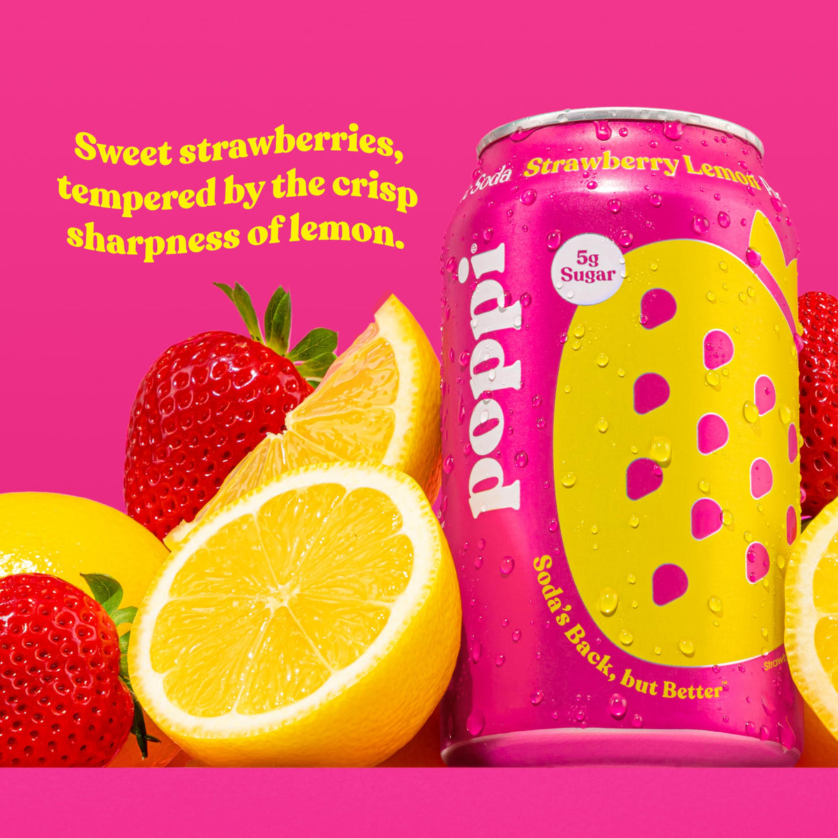 Poppi Sparkling Prebiotic Soda – Strawberry Lemon (12x12oz, Pack of 12, Packaging May Vary)