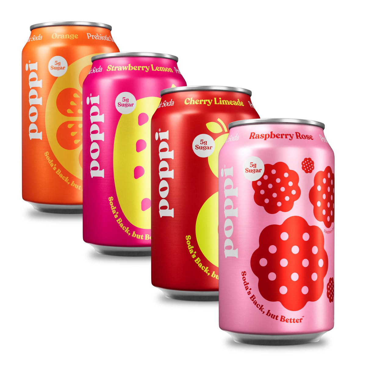 Poppi Sparkling Prebiotic Soda Variety Pack – 12 Pack, 12 oz Cans | Orange, Strawberry Lemon, Cherry Limeade, Raspberry Rose