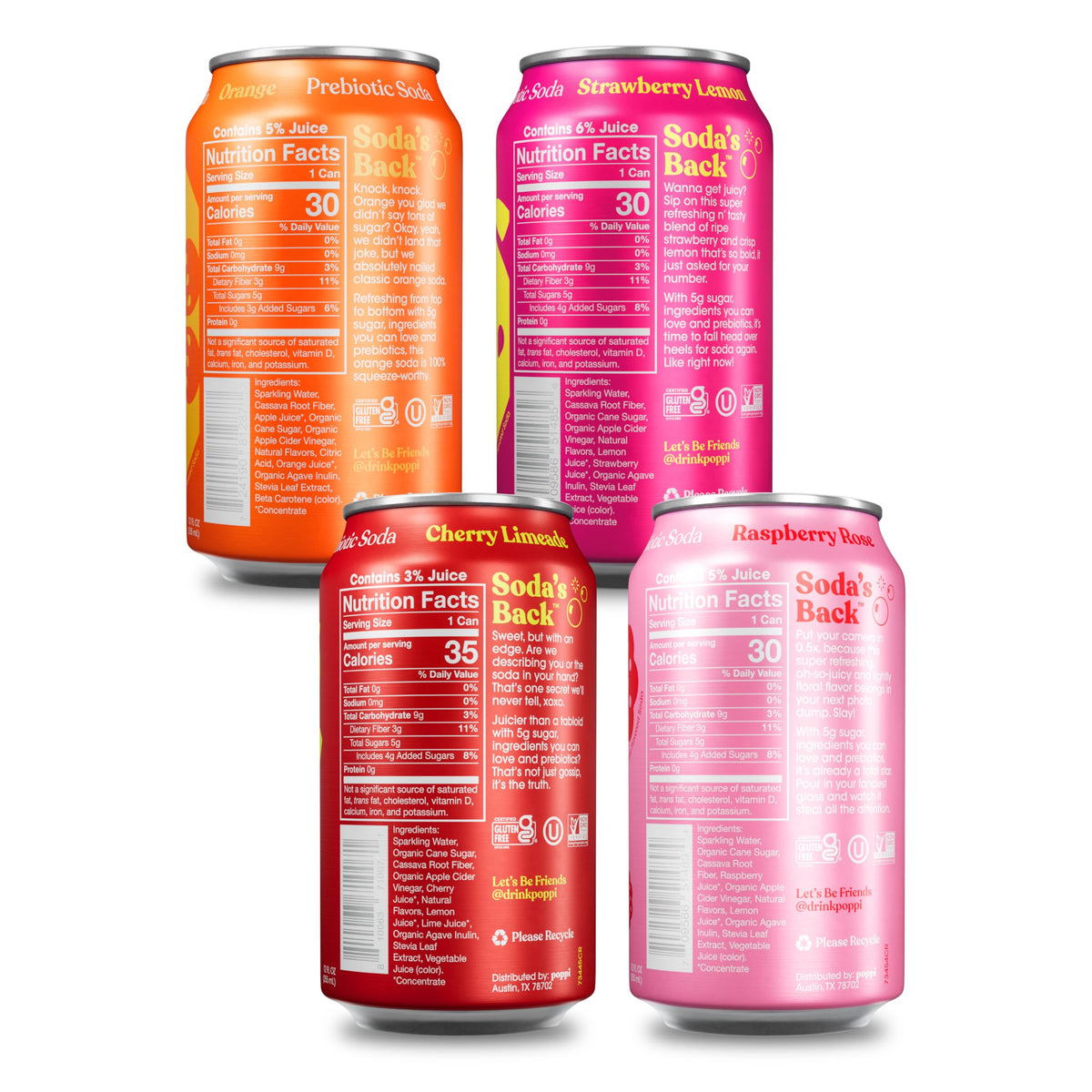 Poppi Sparkling Prebiotic Soda Variety Pack – 12 Pack, 12 oz Cans | Orange, Strawberry Lemon, Cherry Limeade, Raspberry Rose