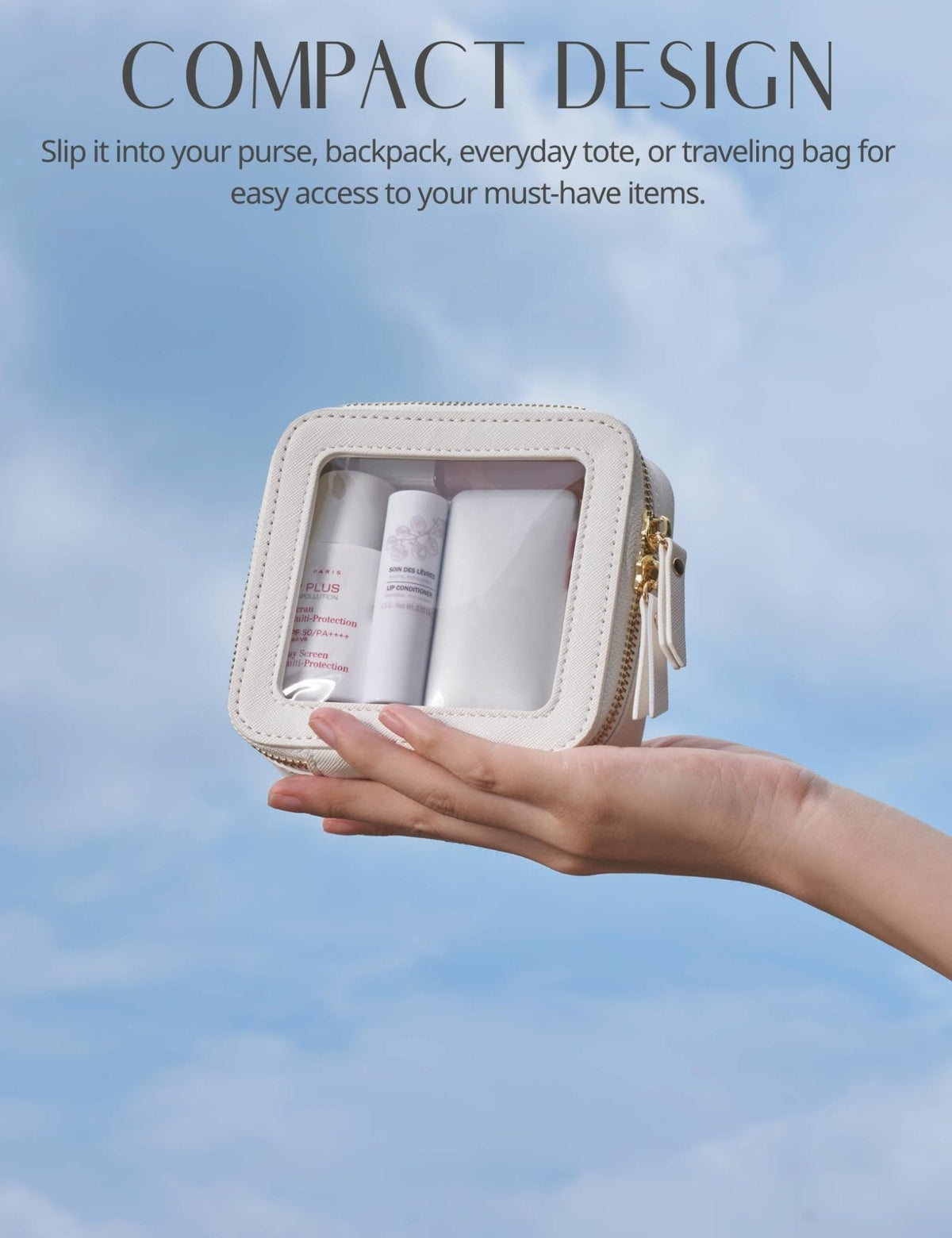 Popvibe Small Clear Makeup Bag for Purse, Travel Cosmetic Case, White, Mini