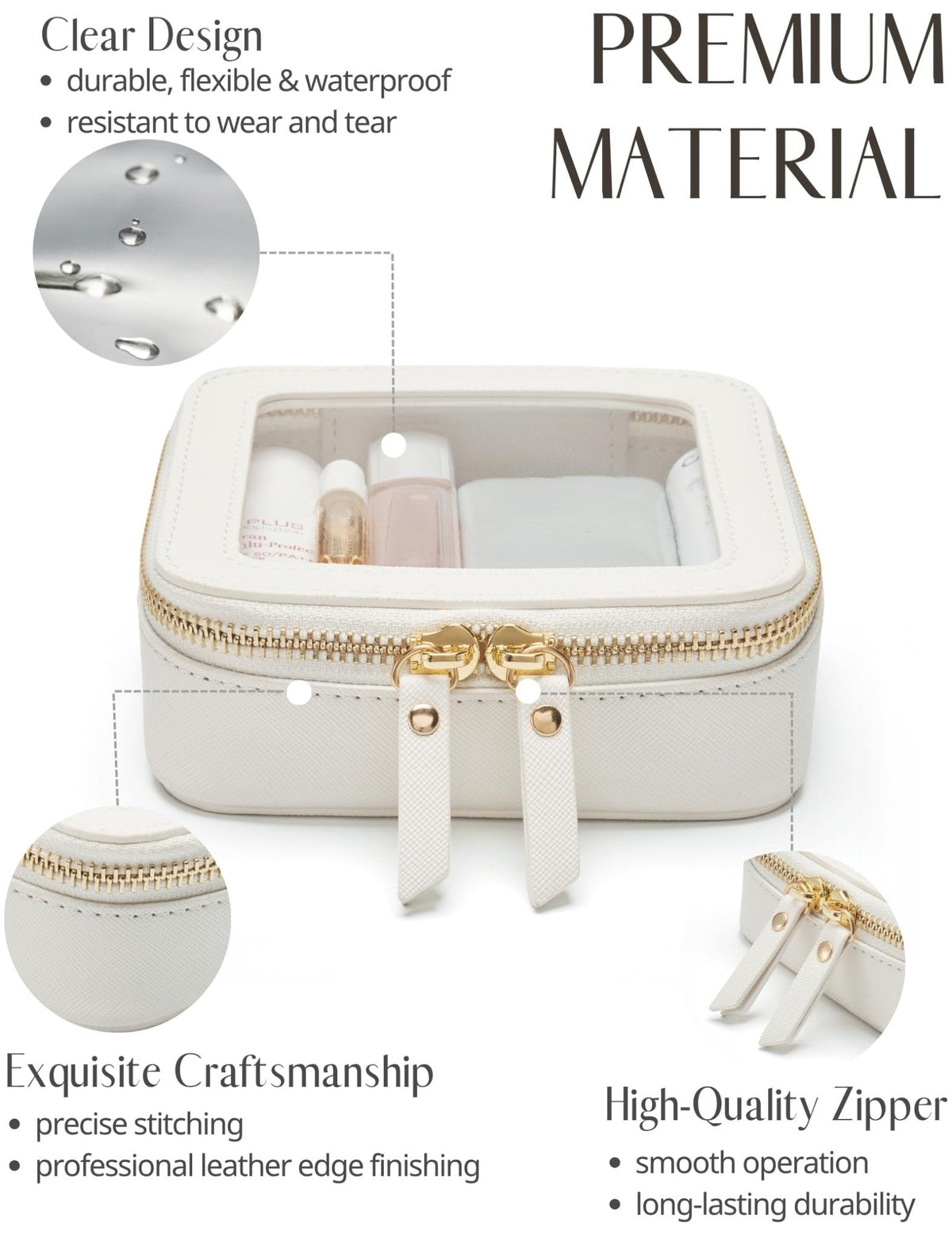 Popvibe Small Clear Makeup Bag for Purse, Travel Cosmetic Case, White, Mini