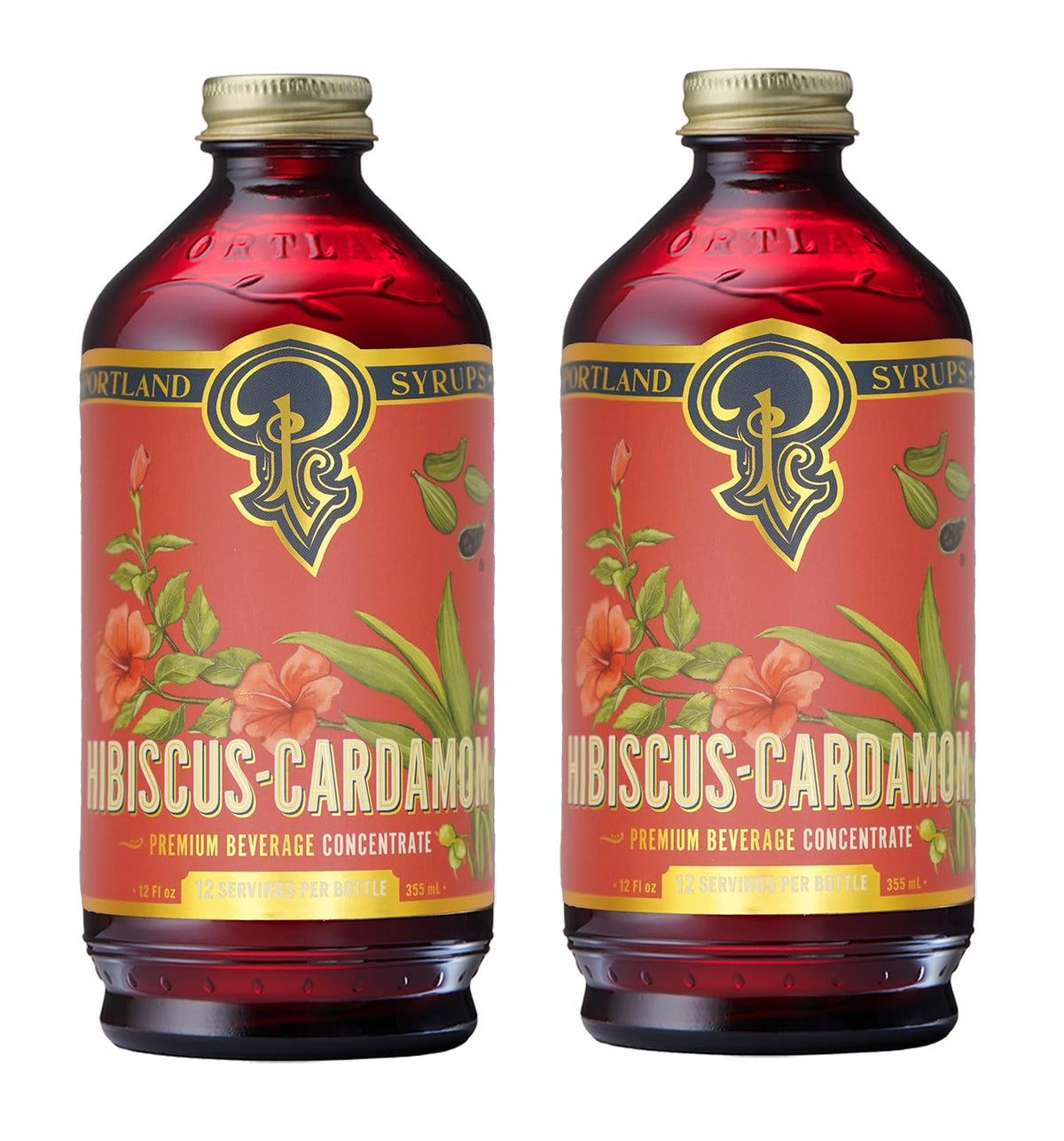 Portland Syrups Hibiscus Cardamom Syrup – 12 oz (Pack of 2) for Cocktails, Mocktails, Tea & More