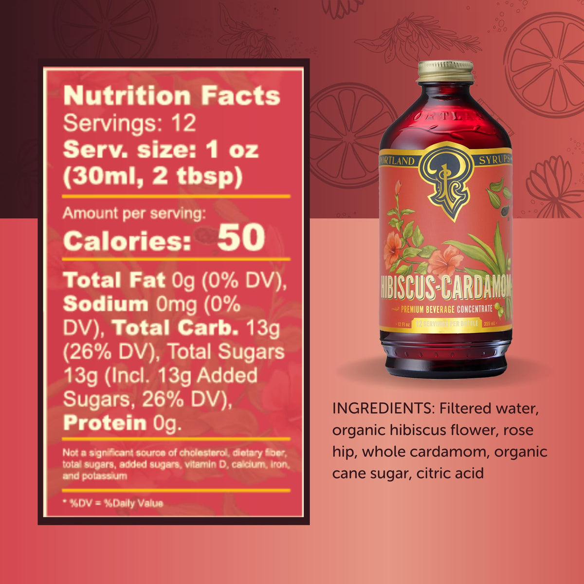 Portland Syrups Hibiscus Cardamom Syrup – 12 oz (Pack of 2) for Cocktails, Mocktails, Tea & More