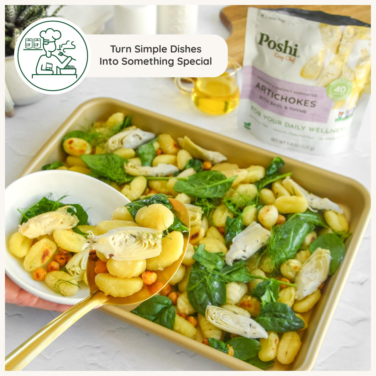 POSHI Marinated Artichoke Hearts with Basil & Thyme – Ready-to-Eat, Low Carb, Vegan, Gluten Free, 4.4 oz, 6 Pack