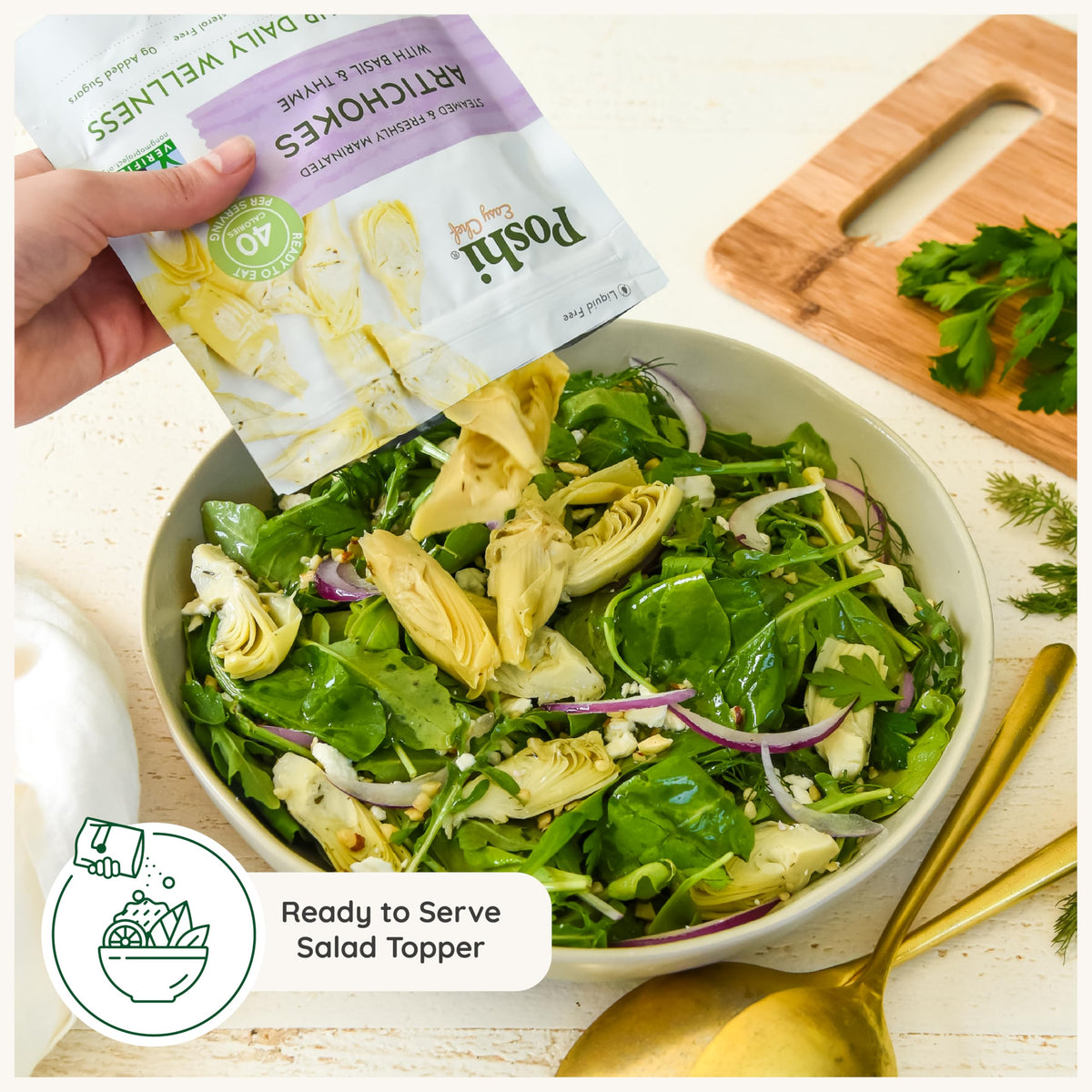 POSHI Marinated Artichoke Hearts with Basil & Thyme – Ready-to-Eat, Low Carb, Vegan, Gluten Free, 4.4 oz, 6 Pack