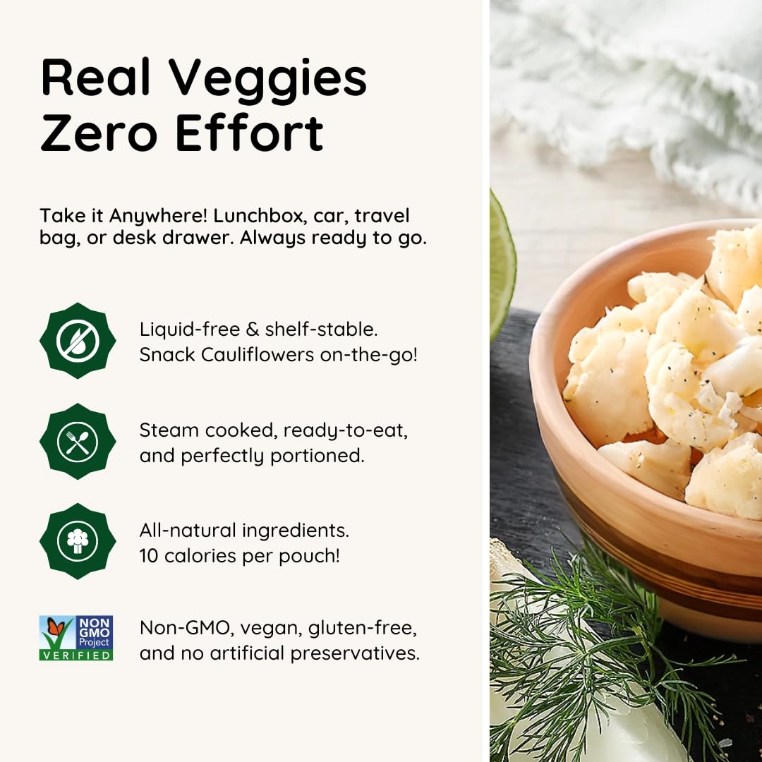 POSHI Marinated Cauliflower Florets Snack Pack – Salt & Pepper, Keto, Vegan, Gluten Free (10 Pack, 1.58 oz)