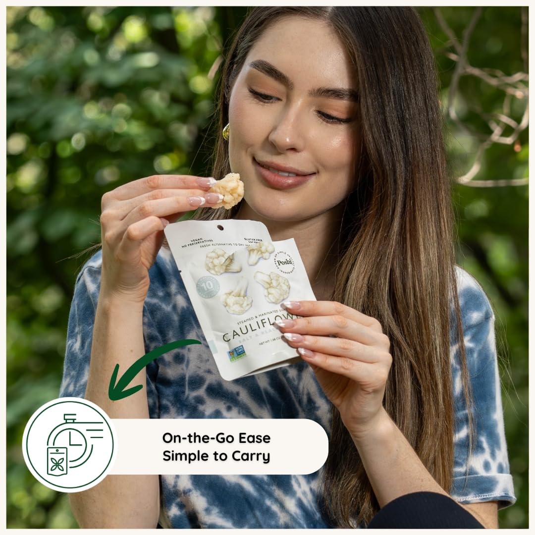 POSHI Marinated Cauliflower Florets Snack Pack – Salt & Pepper, Keto, Vegan, Gluten Free (10 Pack, 1.58 oz)