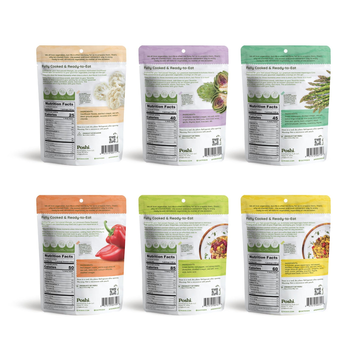 POSHI Marinated Vegetables Variety Pack | Ready-to-Eat, Low Calorie, Keto & Vegan