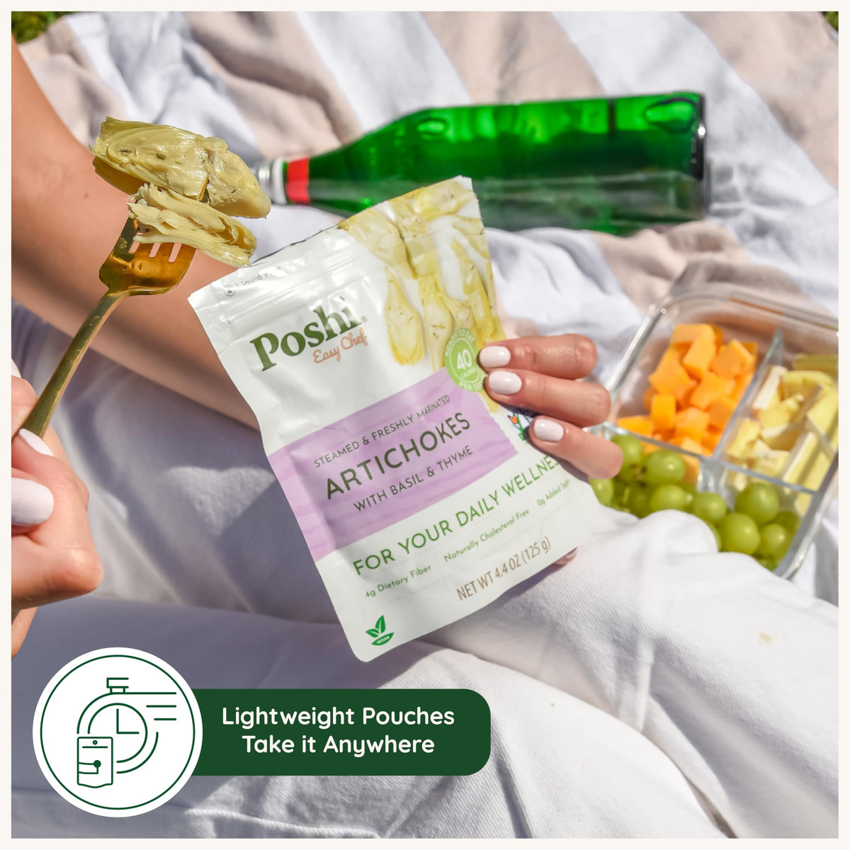 POSHI Marinated Artichoke Hearts with Basil & Thyme – Ready-to-Eat, Low Carb, Vegan, Gluten Free, 4.4 oz, 6 Pack