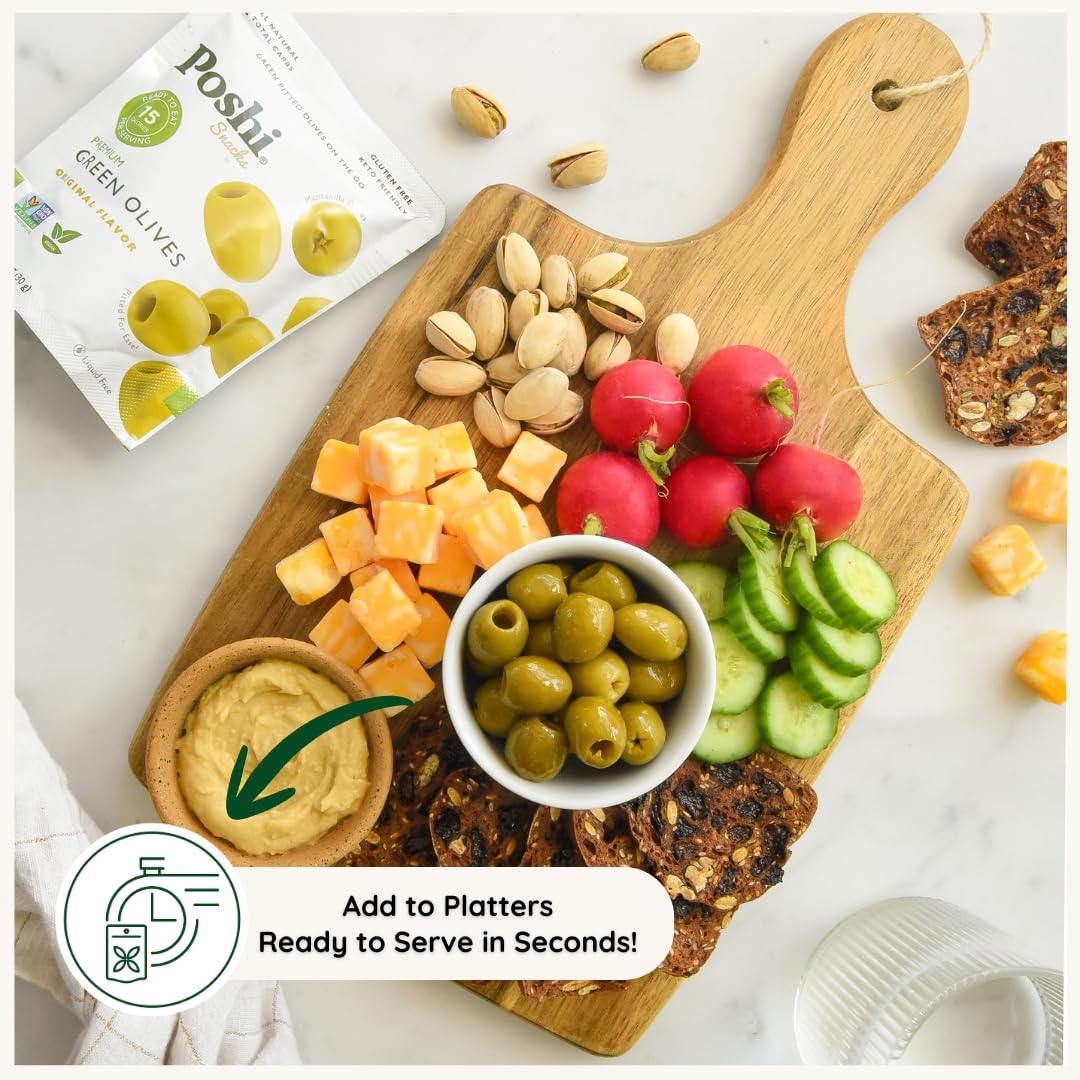 Poshi Green Olives On-The-Go - Original Flavor - 1.1 oz Pouches (30-Pack)