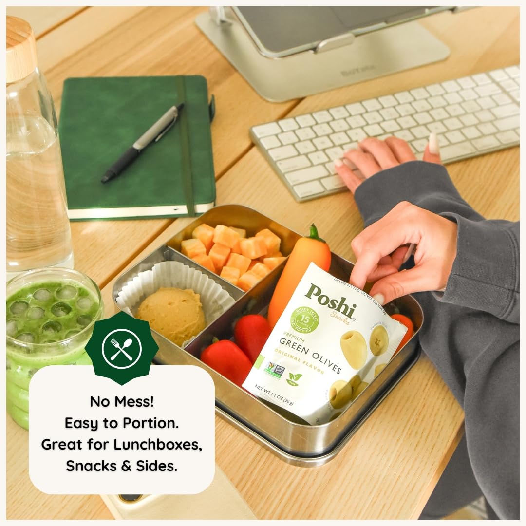 Poshi Green Olives On-The-Go - Original Flavor - 1.1 oz Pouches (30-Pack)