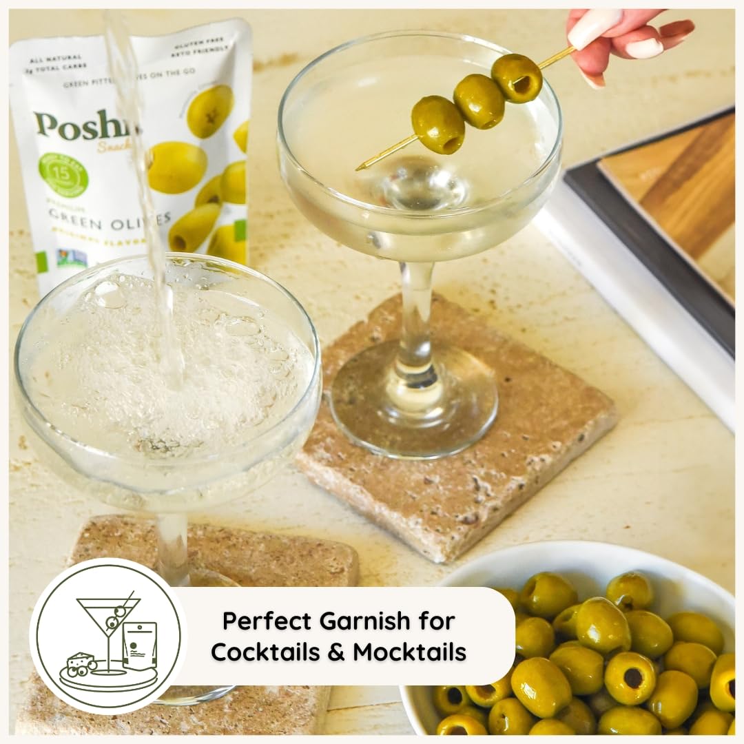 Poshi Green Olives On-The-Go - Original Flavor - 1.1 oz Pouches (30-Pack)
