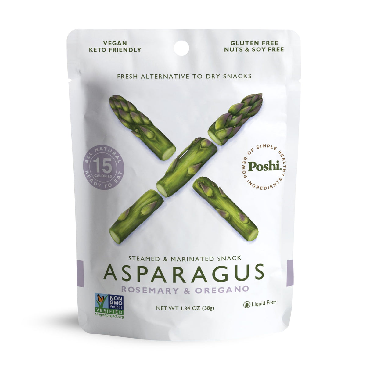POSHI Marinated Asparagus Cuts Snack Pack | Rosemary + Oregano | Keto, Vegan, Gluten Free (10 x 1.34 oz)