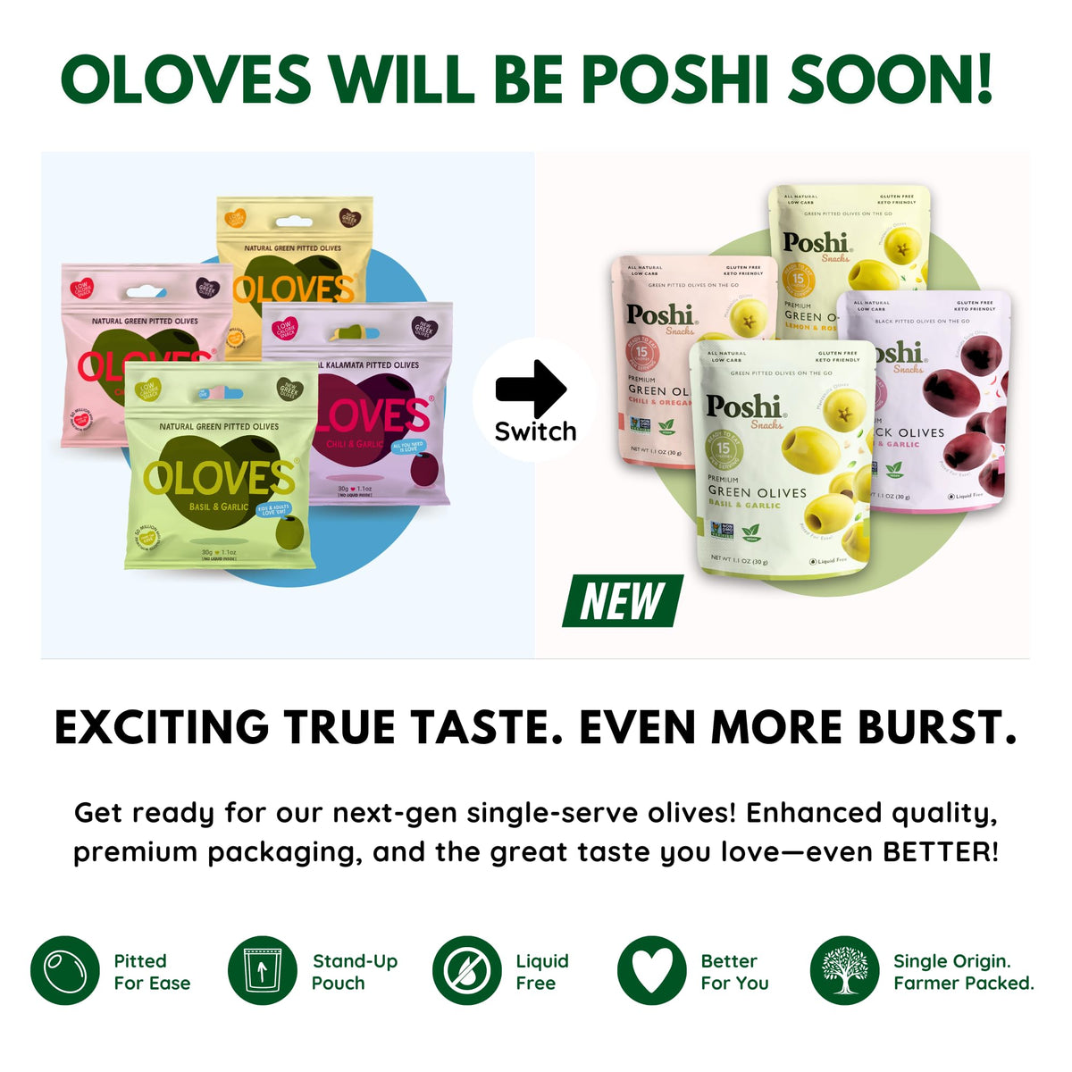 Poshi Natural Whole Pitted Olives – 24 Pack Variety (Basil & Garlic, Chili & Oregano, Chili + Garlic, Lemon & Rosemary)