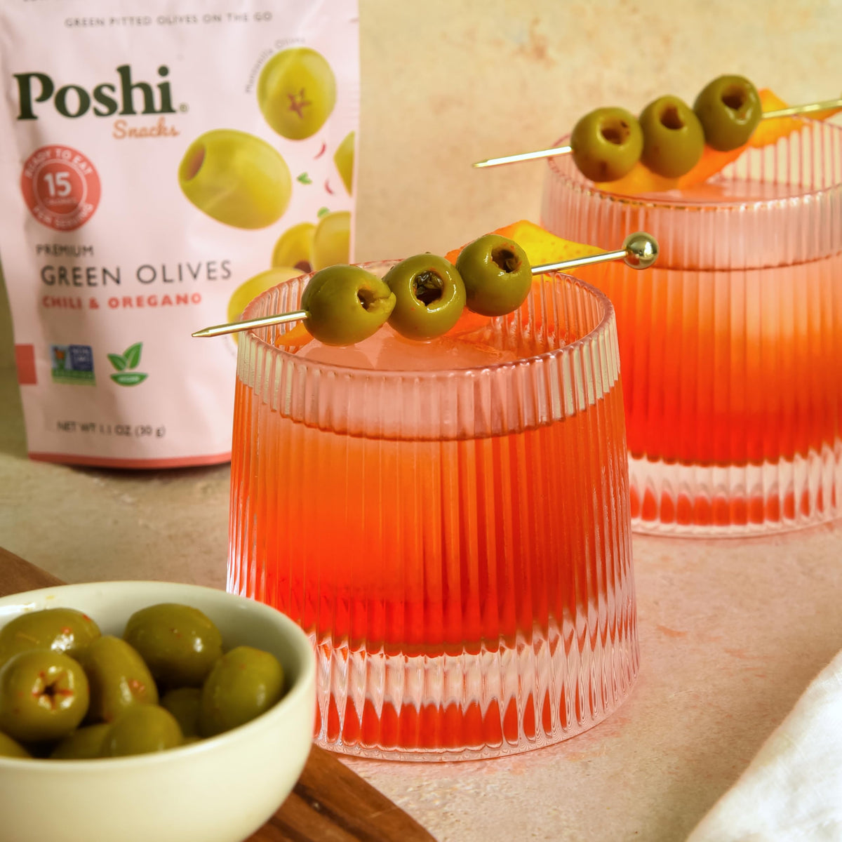 Poshi Natural Whole Pitted Olives – 24 Pack Variety (Basil & Garlic, Chili & Oregano, Chili + Garlic, Lemon & Rosemary)