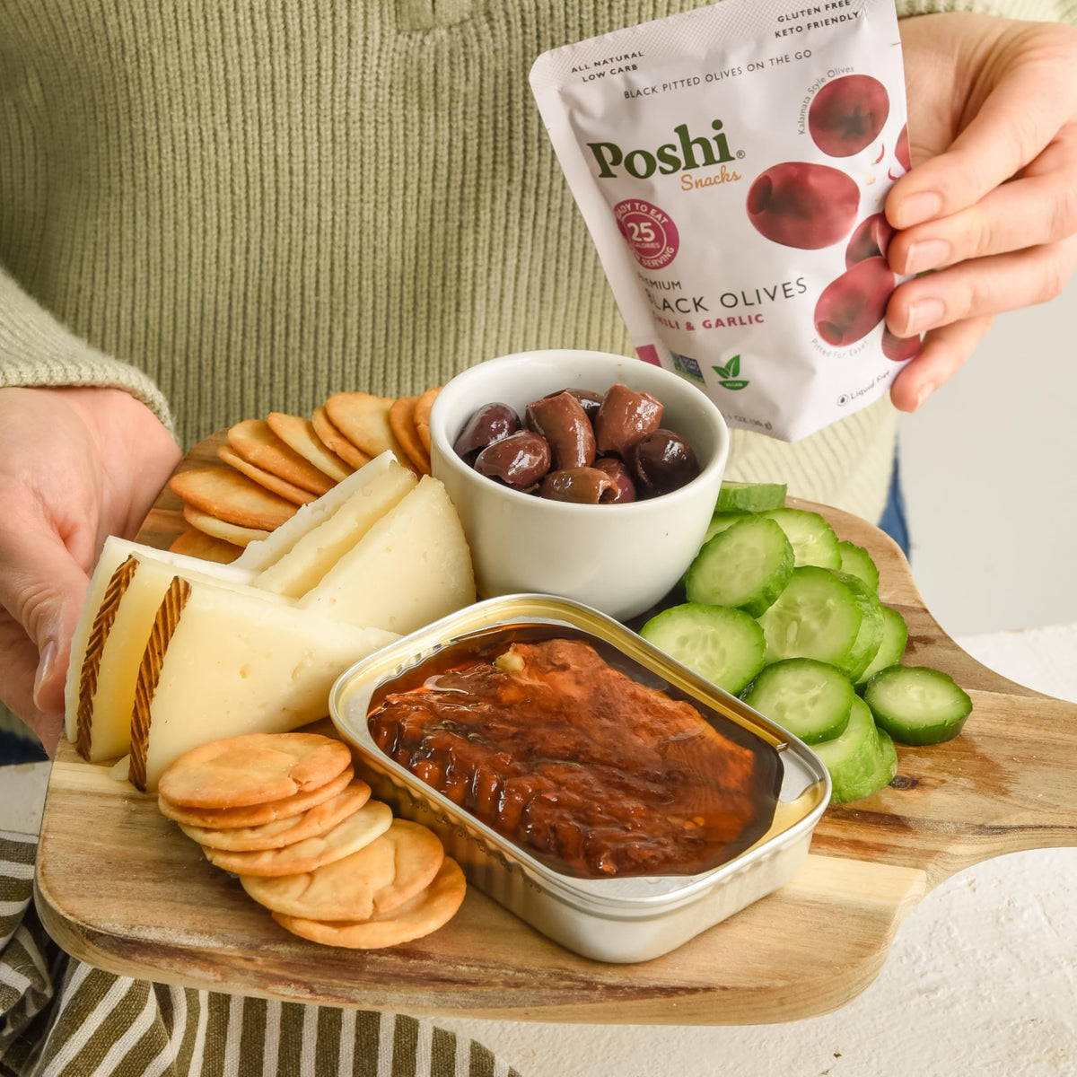Poshi Natural Whole Pitted Olives – 24 Pack Variety (Basil & Garlic, Chili & Oregano, Chili + Garlic, Lemon & Rosemary)