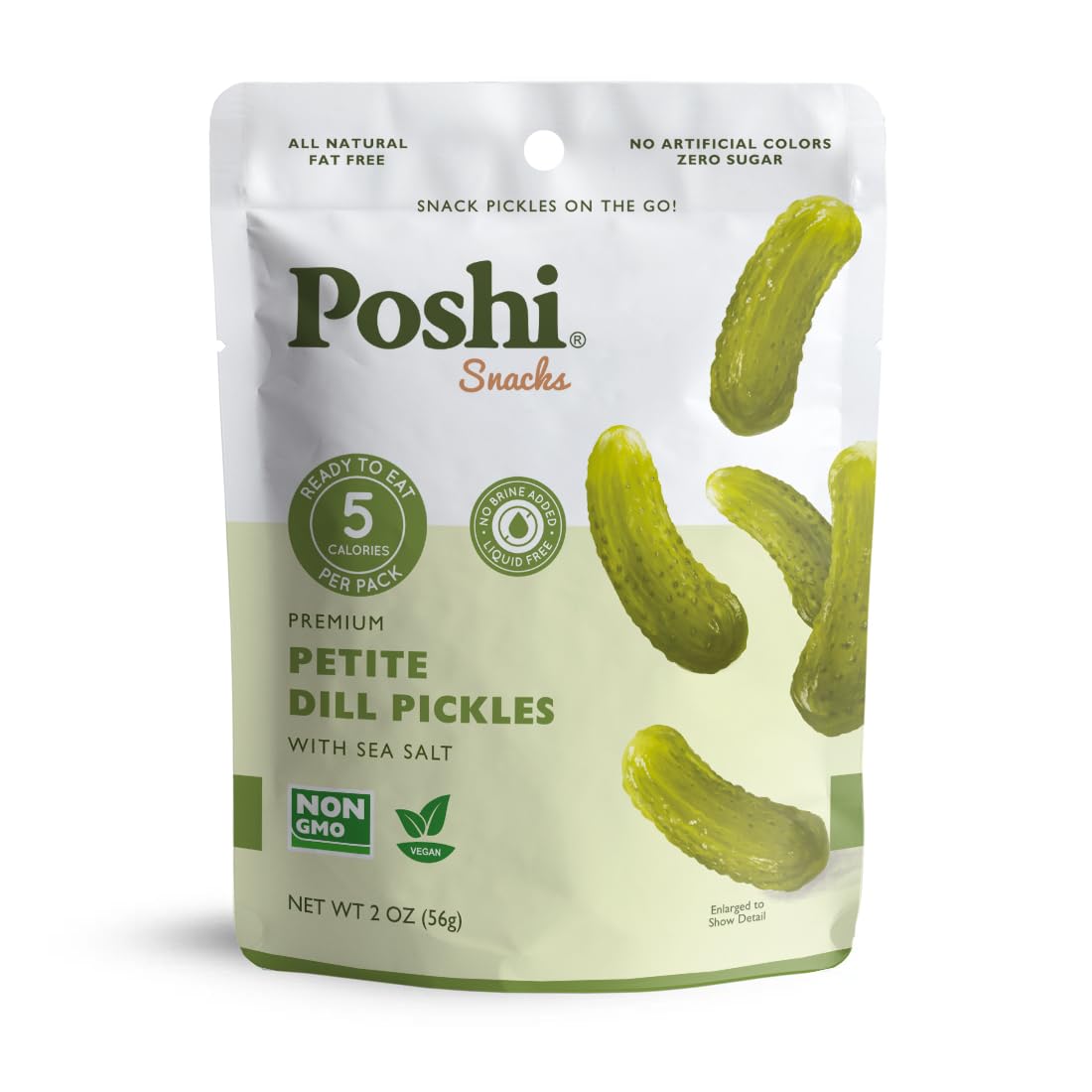 Poshi Petite Dill Pickles with Sea Salt – Ready-To-Eat Mini Dill Pickles, 10 Packs, 2 oz Each | 5 Calories Per Pack