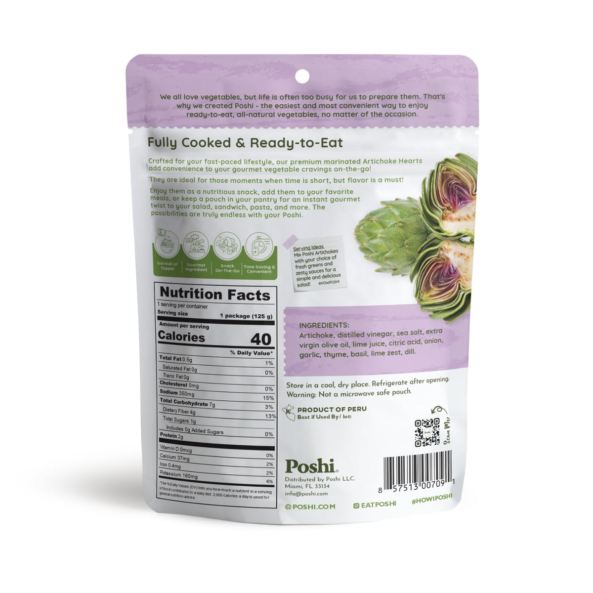 POSHI Marinated Artichoke Hearts with Basil & Thyme – Ready-to-Eat, Low Carb, Vegan, Gluten Free, 4.4 oz, 6 Pack