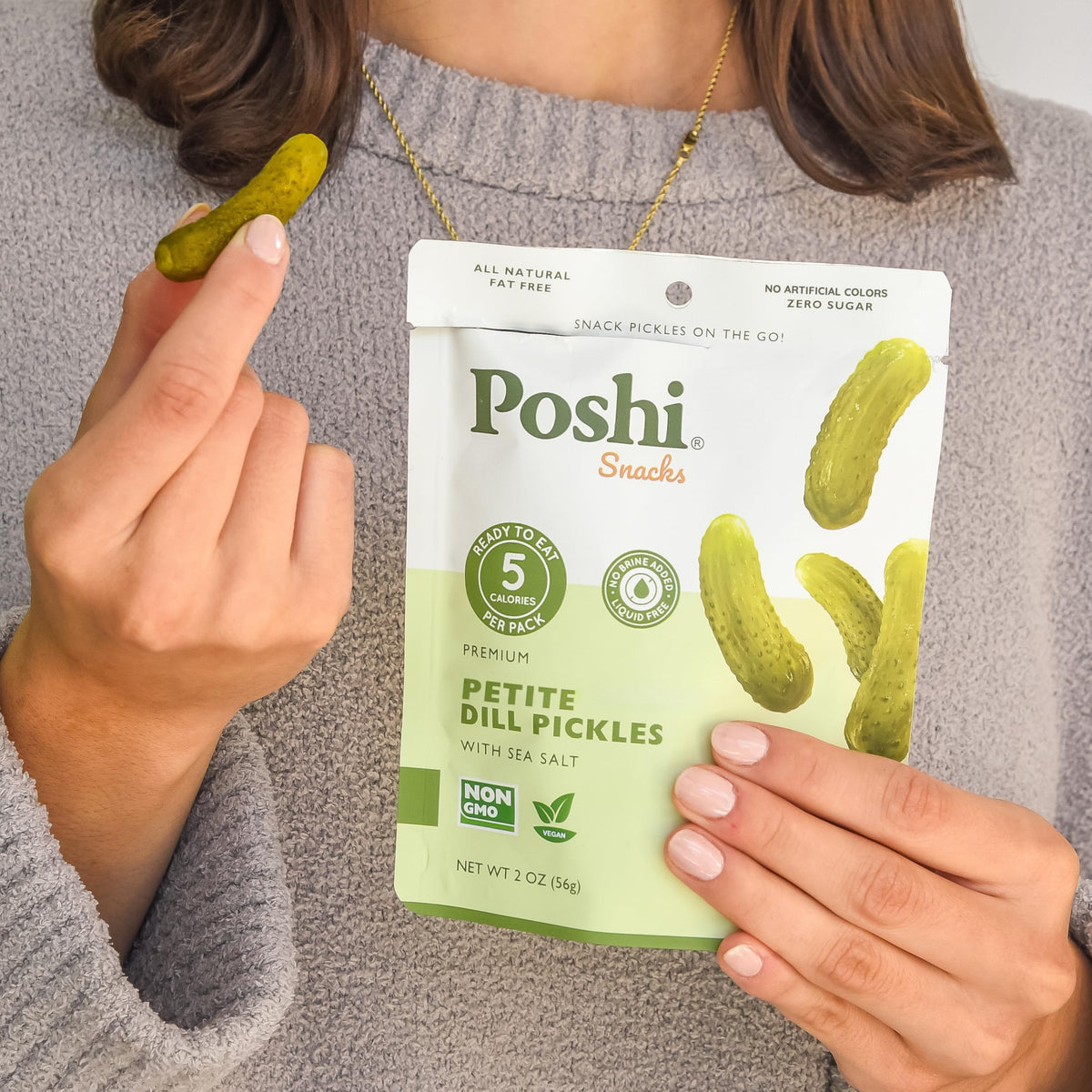 Poshi Petite Dill Pickles with Sea Salt – Ready-To-Eat Mini Dill Pickles, 10 Packs, 2 oz Each | 5 Calories Per Pack