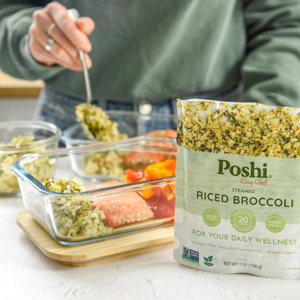 POSHI Riced Vegetables Variety Pack – Ready-to-Eat, Low-Carb, Gluten-Free (7oz, 6 Pack)