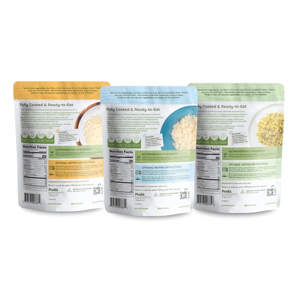 POSHI Riced Vegetables Variety Pack – Ready-to-Eat, Low-Carb, Gluten-Free (7oz, 6 Pack)