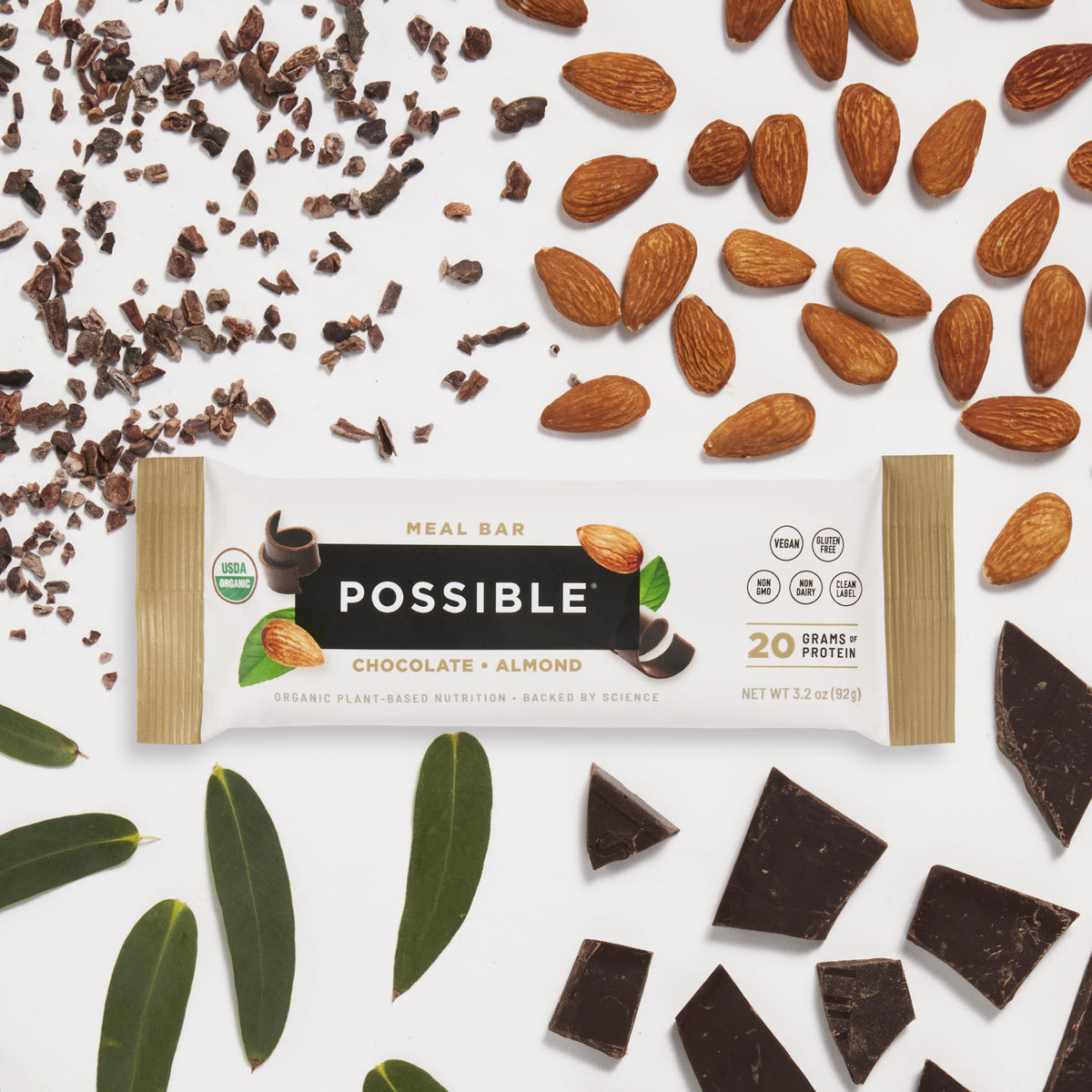 POSSIBLE Meal Bar | 20g Organic Plant-Based Protein | Chocolate Almond | Clean Label On-The-Go Nutrition
