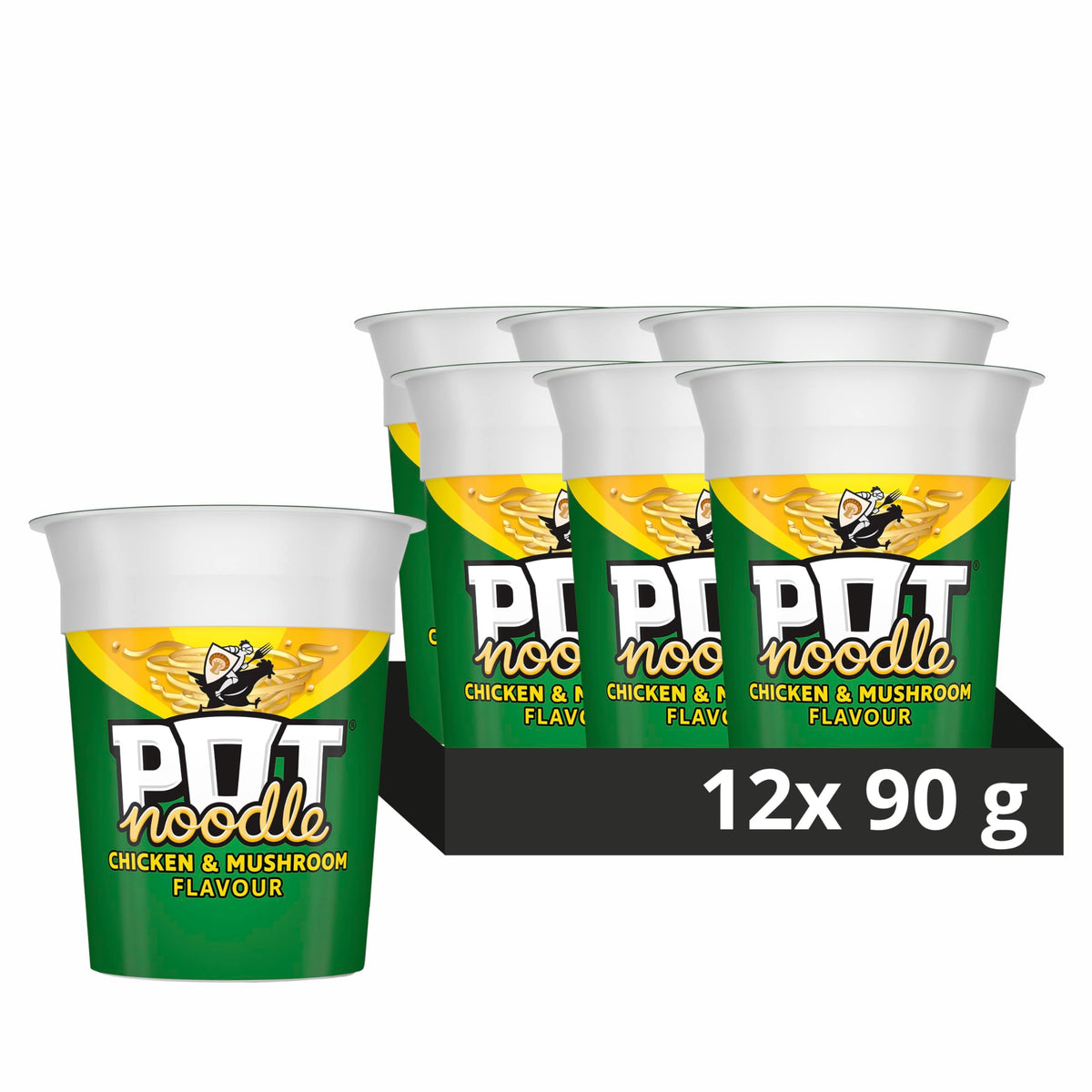 Pot Noodle Chicken and Mushroom 90 g (Pack of 12) – Quick, Flavorful Instant Noodles